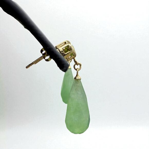 Natural Green Jade and Peridot Dangle Earrings Solid 14k Yellow Gold - NEW - Picture 5 of 6